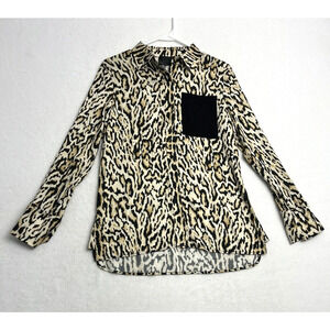 Trosman Leopard Print Button Up Blouse Top Size 40/US Medium Edgy Mobwife Chic